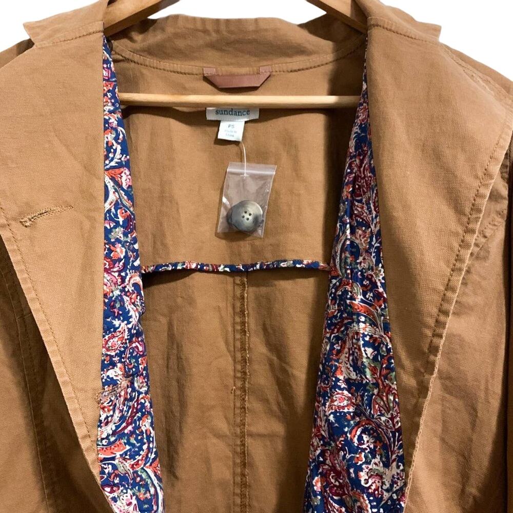 Sundance NEW Journeyer Belted Linen Blend Short Trench Coat Jacket Brown Size PS - Picture 7 of 12